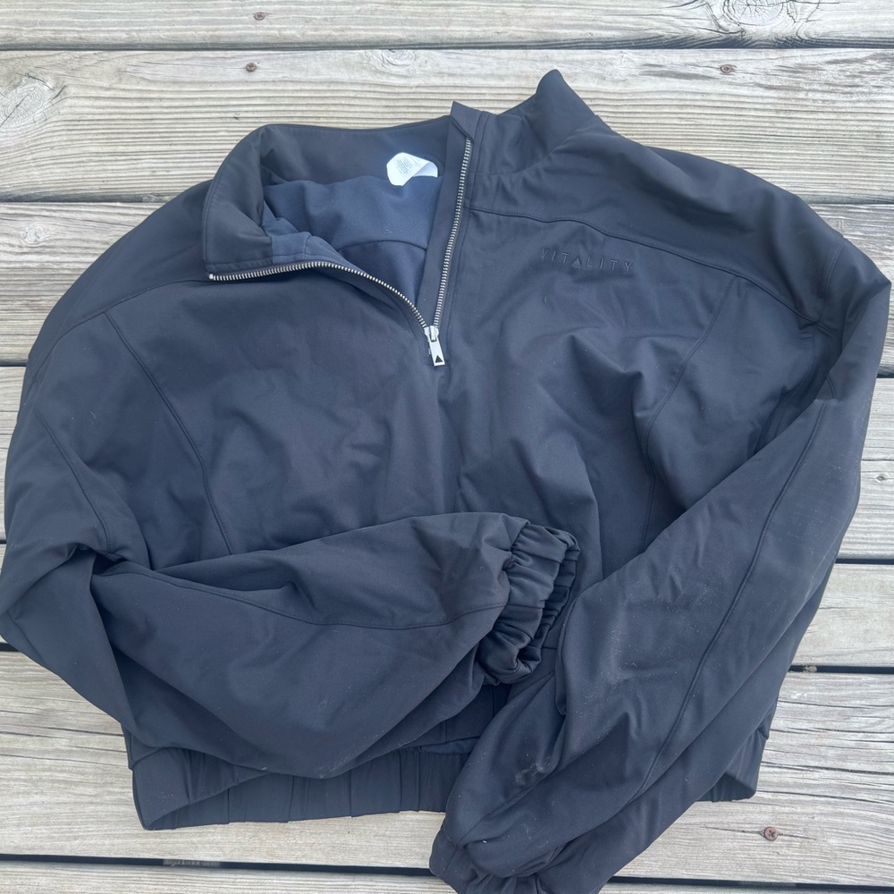 Vitality Trendy Black Half-Zip Windbreaker